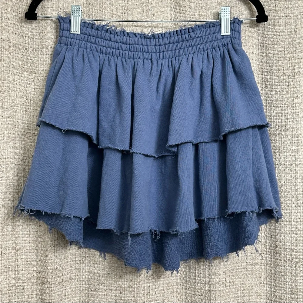 Aerie 100% Cotton Tiered Knit Mini Skirt Blue Size Medium